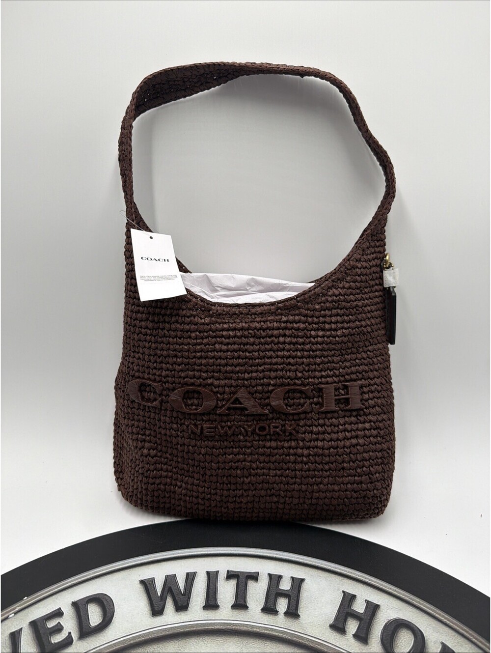 Coach Brooklyn 28 Straw Shoulder Bag Maple + Coach Dust Bag CDU75 NWT
